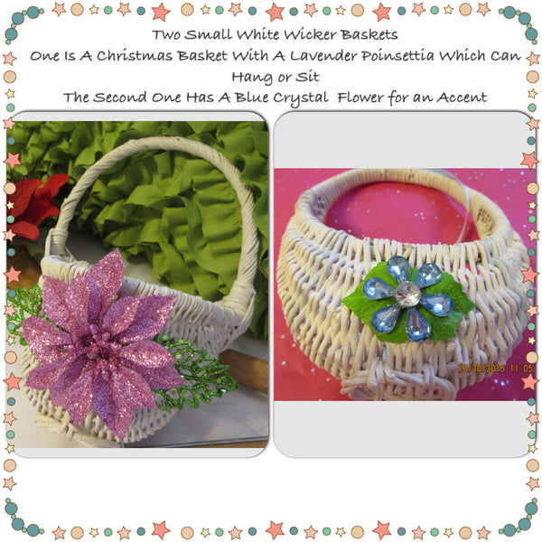 Basket Wall Hanging Flat Back White Wicker Light Purple Poinsettia Holiday {{ JAMsCraftCloset }}