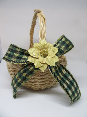 Basket Flower Girl Round Woven Natural Green Gold Bow Wedding Accessory Table Decor {{ JAMsCraftCloset }}
