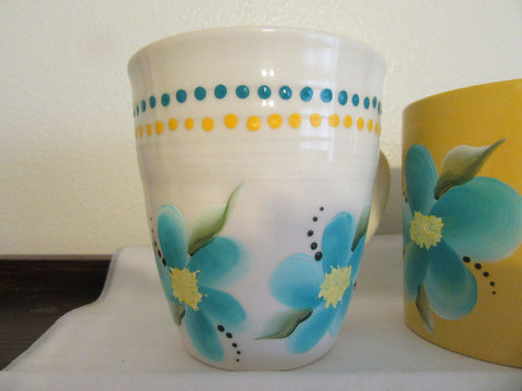 Mugs Coffee Tea Mugs Hand Painted Mugs Aqua Floral Mugs {{ JAMsCraftCloset }}