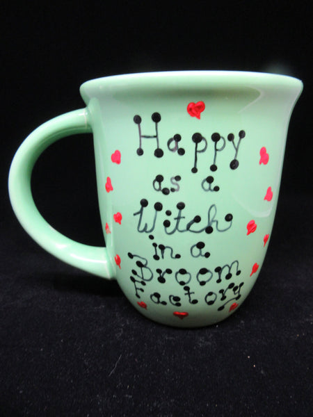 Mugs Cups Halloween Hand Painted Happy Witch Salem Witch Ghoulfriends Pumps to Broom {{ JAMsCraftCloset }}