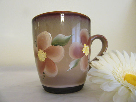 Mug Stoneware Brown Flowers Unique Hand Painted by ME {{ JAMsCraftCloset }}