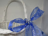 Basket Flower Girl Wedding Table Decor Vintage White Wicker Flat Backed Blue Bow Silver Snowflakes {{ JAMsCraftCloset }}