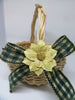 Basket Flower Girl Round Woven Natural Green Gold Bow Wedding Accessory Table Decor {{ JAMsCraftCloset }}