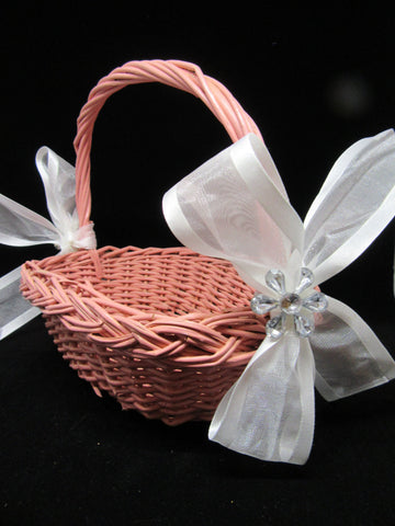 Basket Flower Girl Vintage Rose Rectangle Wicker White Bows Crystal Flower Wedding Table Decor {{ JAMsCraftCloset }}