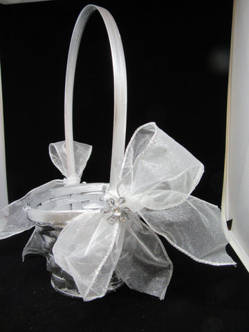 Basket Flower Girl Wedding Table Decor Vintage Round Woven Silver Long Handled {{ JAMsCraftCloset }}