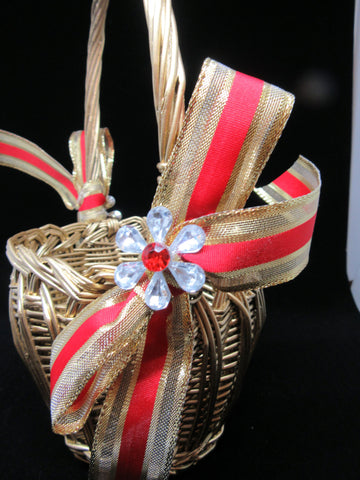 Basket Flower Girl Vintage Gold Round Wicker Toddler Red Gold Wedding Accessory Table Decor {{ JAMsCraftCloset }}