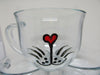 Mug Kitty Cat Hand Painted Clear Glass With Heart on Handle Gift for Child {{ JAMsCraftCloset }}