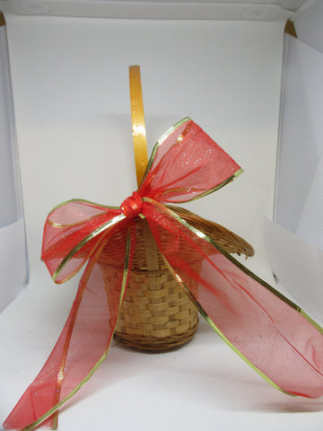 Basket Flower Girl Vintage Natural Woven Wide Brim Red Gold Bow Wedding Accessory Table Decor {{ JAMsCraftCloset }}