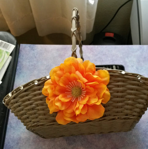 Basket Flower Girl Brownish Gray Wicker Orange Silk Flower Bling for Accents Wedding Accessory {{ JAMsCraftCloset }}