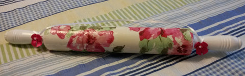 Rolling Pin Hand Painted Decoupaged Red Pink Roses With Silk Bows and Bling - JAMsCraftCloset