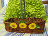 Basket Rectangle Wicker Green Wire Handles Natural Brown Yellow Daisy {{ JAMsCraftCloset }}