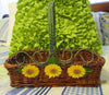 Basket Rectangle Wicker Green Wire Handles Natural Brown Yellow Daisy {{ JAMsCraftCloset }}
