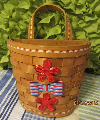 Basket Flower Girl Wooden Hanging Basket Wedding Table Decor Hand Painted With Red White Blue {{ JAMsCraftCloset }}