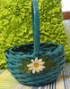 Basket Flower Girl Turquoise Wicker Basket with White Daisy Accents Wedding Accessory Table Decor {{ JAMsCraftCloset }}