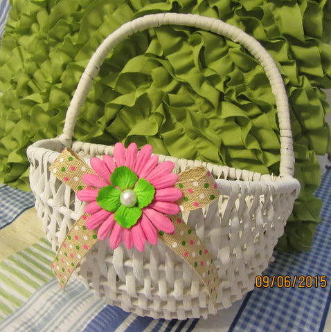 Basket Flower Girl White Wicker Wall Hanging Basket With A Burlap Bow Wedding Accessory Table Decor {{ JAMsCraftCloset }}
