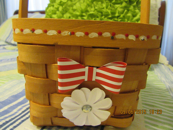 Basket Flower Girl Wooden Painted Red and White Accents Wedding Accessory Table Decor {{ JAMsCraftCloset }}