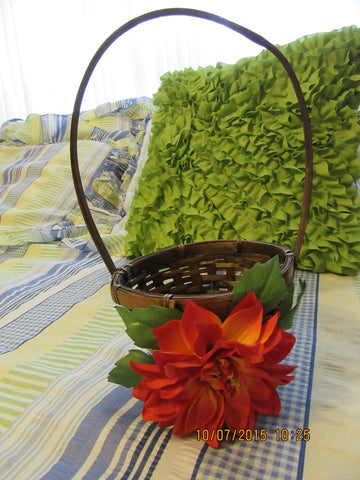 Basket Flower Girl Small Wicker Long Handled Natural Reddish Orange Flower Wedding Table Decor {{ JAMsCraftCloset }}