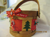 Basket Christmas Round Natural Woven With Green Trees and Candy Cane Accents {{ JAMsCraftCloset }}