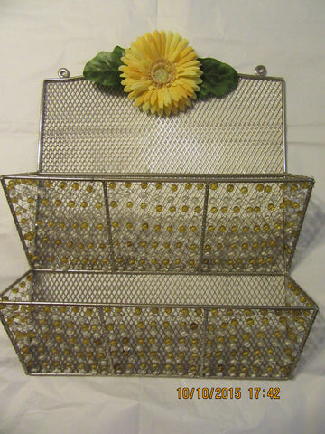 Organizer Metal Yellow and White Beaded Large Yellow Flower Accent {{ JAMsCraftCloset }}