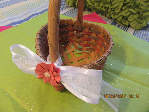 Basket Flower Girl Vintage Heart Shaped Peach Rose Green Weaving Wedding Accessory Table Decor {{ JAMsCraftCloset }}