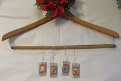 Ornaments Christmas Ceramic Tile Set of 4 Holly 2 Stockings and Bulb {{ JAMsCraftCloset }}