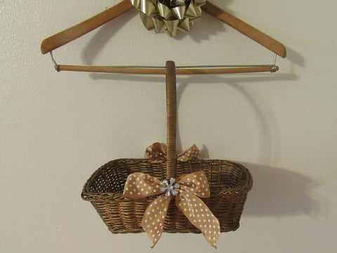 Basket Flower Girl Wedding Table Decor Woven Rectangle Gold Bows White Stars Crystal Flower {{ JAMsCraftCloset }}