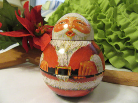 Santa Roly Poly Unique 1982 Vintage Tin Christmas Holiday Decoration {{ JAMsCraftCloset }}