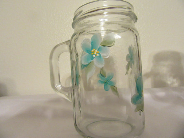 Mugs Mason Jar Hand Painted Floral Aqua Yellow Purple Pink Blue {{ JAMsCraftCloset }}
