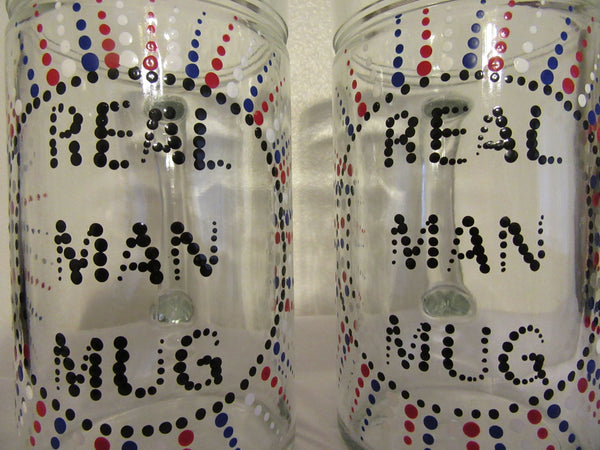 REAL MAN Mug or MAN Cave Mug Hand Painted Clear Glass Extra Large {{ JAMsCraftCloset }}