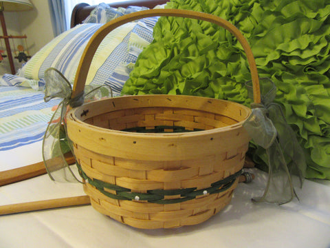 Basket Flower Girl Natural Basket Green Woven Design Wedding Accessory {{ JAMsCraftCloset }}