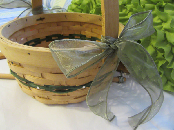 Basket Flower Girl Natural Basket Green Woven Design Wedding Accessory {{ JAMsCraftCloset }}