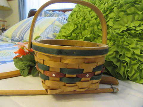 Basket Flower Girl Round Natural Woven Green Red With Crystal Accents Wedding Accessory Table Decor {{ JAMsCraftCloset }}