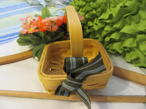 Basket Flower Girl TINY Woven Square Basket Brown Blue Bows Toddler Wedding Accessory Table Decor {{ JAMsCraftCloset }}