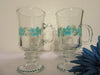 Mugs Floral Hand Painted in Aqua White Set of TWO {{ JAMsCraftCloset }}
