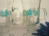 Mugs Floral Hand Painted in Aqua White Set of TWO {{ JAMsCraftCloset }}