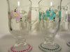 Mugs Clear Glass Hand Painted Floral Pink Aqua Purple Flowers SET of 3 {{ JAMsCraftCloset }}