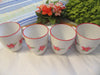 Mugs Cups Hand Painted Red Floral Corelle Stoneware Classic Cafe White Red Rimmed SET of 4 {{ JAMsCraftCloset }}