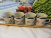 Cups Mugs Stoneware Hand Painted Rust Floral Regency Band Collection Blue Rust Bands SET of 4 {{ JAMsCraftCloset }}