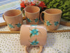 Mugs Cups Hand Painted Peach Set of 4 Turquoise and White Stippled Flowers {{ JAMsCraftCloset }}