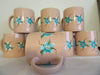 Mugs Cups Hand Painted Peach Set of 4 Turquoise and White Stippled Flowers {{ JAMsCraftCloset }}