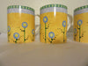 Mugs Cups Coffee Tea Hand Painted Corning Ware HAPPY FLOWER SET of 4 Yellow Blue Green {{ JAMsCraftCloset }}