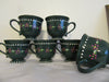Mugs Cups Hand Painted Dark Green Off White Interior Stoneware Pink Dot Flowers White Dot Trim {{ JAMsCraftCloset }}
