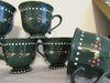 Mugs Cups Hand Painted Dark Green Off White Interior Stoneware Pink Dot Flowers White Dot Trim {{ JAMsCraftCloset }}