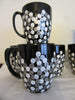 Cups Mugs Coffee Hand Painted Black With White, Silver, Gold HAPPY DOTS Set of 4 {{ JAMsCraftCloset }}