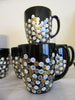 Cups Mugs Coffee Hand Painted Black With White, Silver, Gold HAPPY DOTS Set of 4 {{ JAMsCraftCloset }}