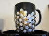 Cups Mugs Coffee Hand Painted Black With White, Silver, Gold HAPPY DOTS Set of 4 {{ JAMsCraftCloset }}