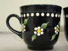 Cups Mugs Coffee Hand Painted Black Mug Tan Inside White Daisy Dot Flowers SET of 2 {{ JAMsCraftCloset }}