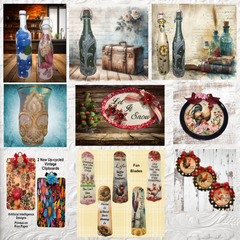 DECOUPAGED ITEMS - Bottles, Vases, Glassware, Etc.