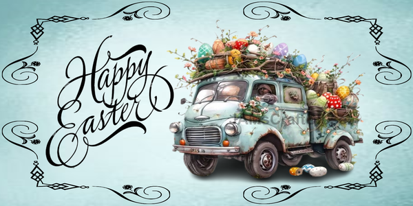 RECTANGLE SHAPED Digital Graphic Design CERAMIC TILE Easter TRUCK FILLED WITH EGGS - PNG SVG PDF JPEG Farmhouse Country Home HOLIDAY Wall Art Shelf Sitter Decor Gift Crafters Delight - JAMsCraftCloset