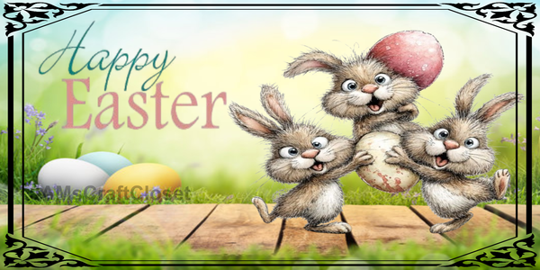 RECTANGLE SHAPED Digital Graphic Design CERAMIC TILE Easter 3 Bunnies Dancing- PNG SVG PDF JPEG Lake House Farmhouse Country Home Cabin HOLIDAY Wall Art Shelf Sitter Decor Gift Crafters Delight - JAMsCraftCloset